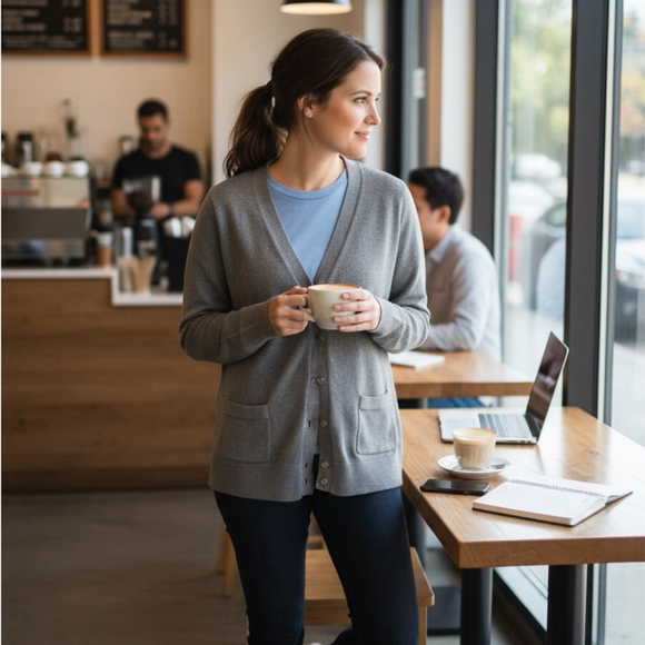 Lands’ End Women’s Gray Button Front Cardigan Sweater Small Knit Classic - Picture 3 of 6